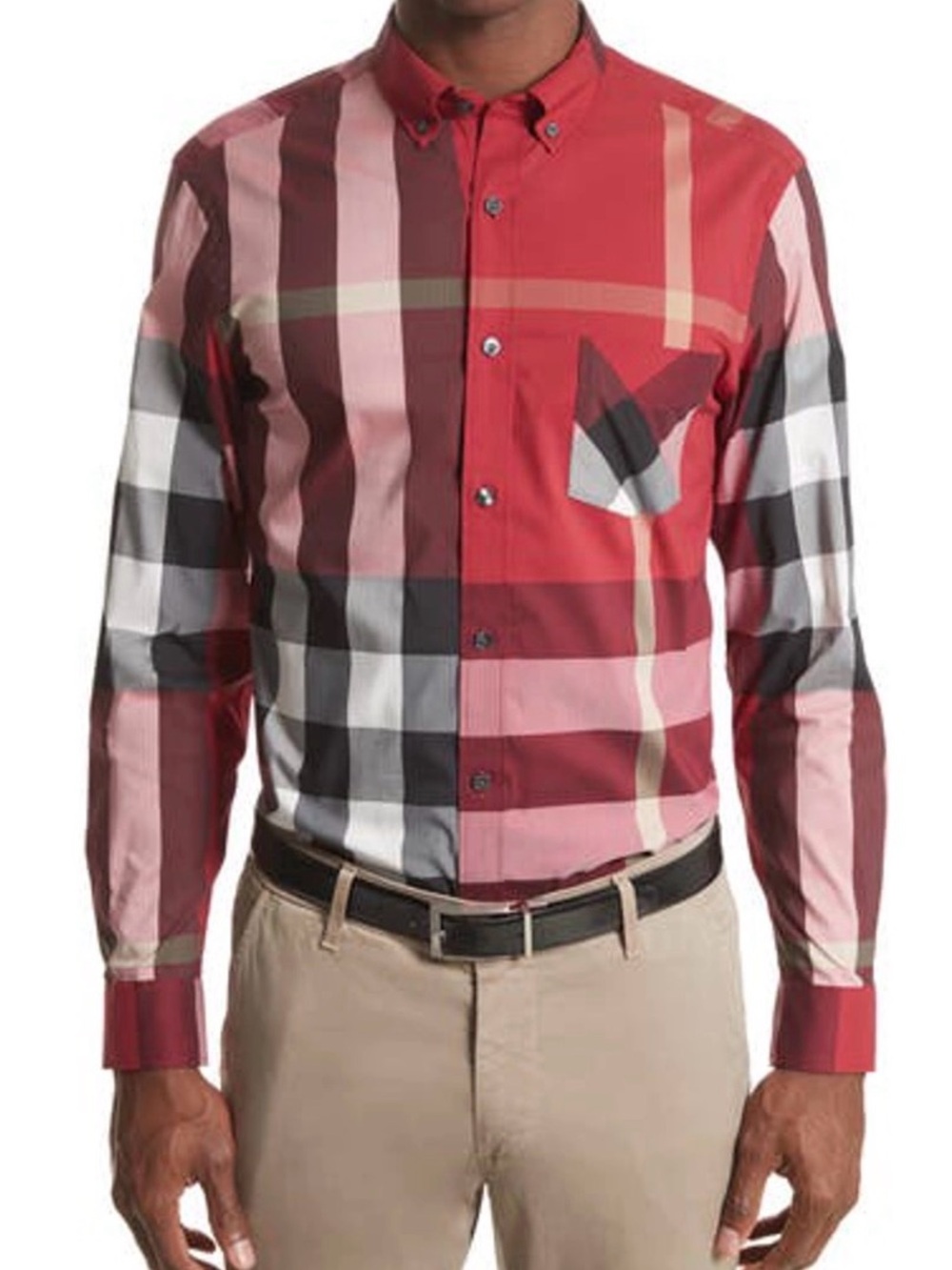 Burberry Red and Black Plaid Button-Down Shirt